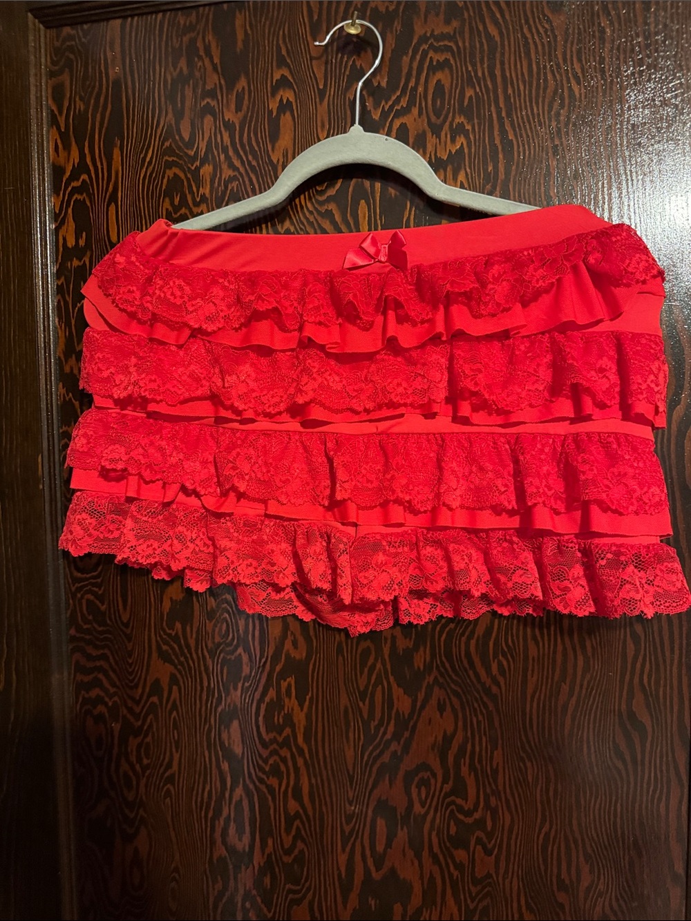 Red Ruffle Lace Mini Skirt